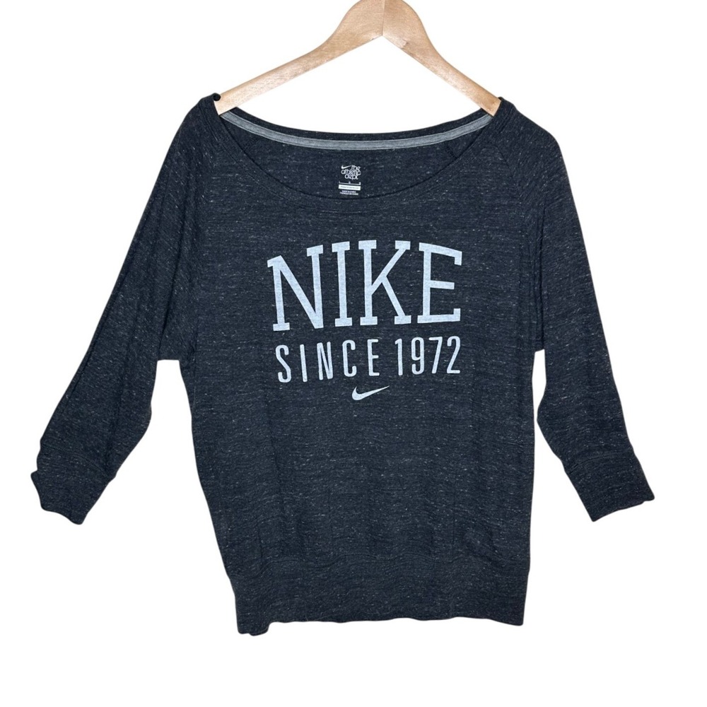 Nike Gym Vintage Women's Scoop Neck 3/4 Sleeve Sweatshirt Size Large Gray